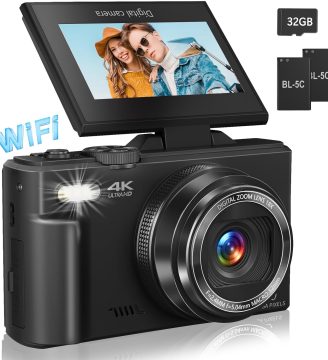 Digital Camera for Photography, 4K Vlogging Camera for YouTube 3" 180° Flip Screen 18X Digital Zoom Compact Retro Cameras with 32GB TF Card & 2 Batteries, Black